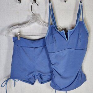 Rotita Periwinkle Ribbed Poly Elastane Contrast V Bowknot Short Tankini Set Sz S